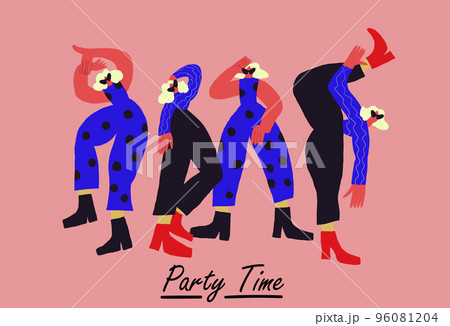 Set of vector cartoon flat trendy characters friends in joyful happy mood.Young people celebrate success,jumping happily,rejoice together-communication,emotions,friendship,positive social concept Set of vector cartoon flat trendy characters friends in joyful happy mood.Young people celebrate success,jumping happily,rejoice together-communication,emotions,friendship,positive social concept 96081204