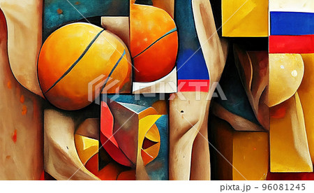 Basketball bright abstraction. Basketball in the style of cubism picture. Digital illustration. 96081245