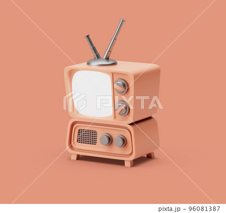 Retro TV simple icon mock up with white screen. 3d render illustration on pastel background Retro TV simple icon mock up with white screen. 3d render illustration on pastel background 96081387