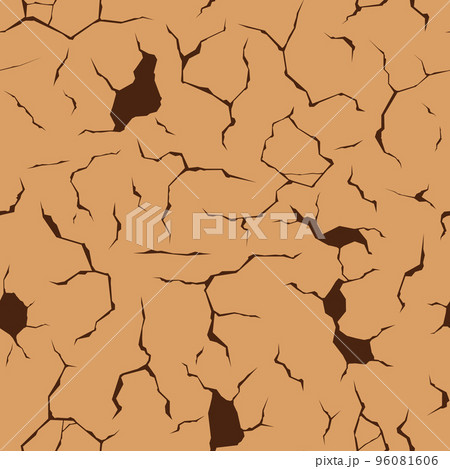 Cracked wall pattern. Seamless print of land surface damage, ground decay silhouette decorative endless background. Vector texture 96081606
