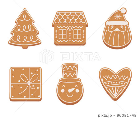 Set of Christmas gingerbread cookies in flat cartoon style. Set of Christmas gingerbread cookies in flat cartoon style. 96081748