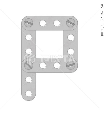 Alphabet from the details of the iron constructor. Letter P. Vector illustration isolated on white background 96082158