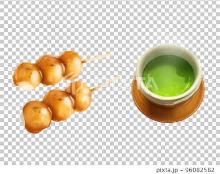 お茶とみたらし団子和風イラストセットー手描き素材 96082582