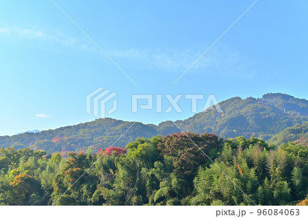 親鼻の紅簾石片岩からの景色　宝登山　埼玉県秩父郡皆野町 96084063