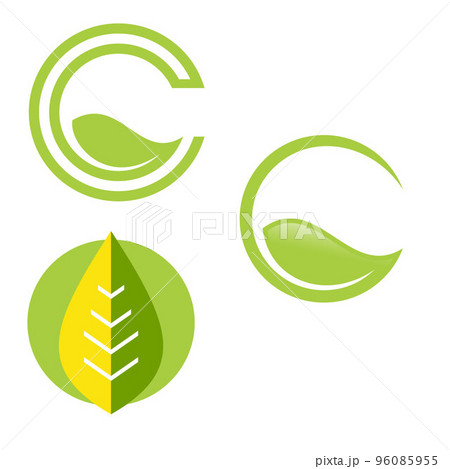 set of nature simple eco friendly circle green leaf logo vector elements 96085955