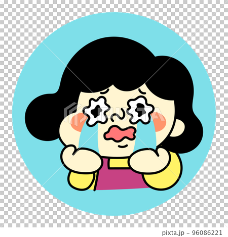 涙を流して号泣するコミカルな女性キャラクターイラスト素材 96086221