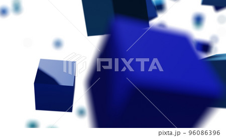 CGキューブ　多数の浮遊する青色のブロック 96086396
