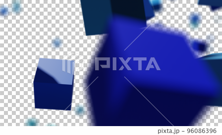CGキューブ　多数の浮遊する青色のブロック 96086396
