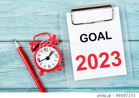 Goal 2023, Goal and Target Setting for 2023 year with alarm clock. Change and determination concept. Goal 2023, Goal and Target Setting for 2023 year with alarm clock. Change and determination concept. 96087255