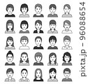中年の女性のアバターアイコン　正面　モノクロ 96088654