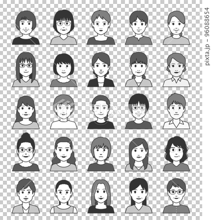 Middle-aged female avatar icon front monochrome Middle-aged female avatar icon front monochrome 96088654
