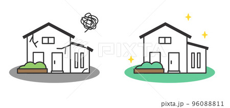 古い家の壊れた家のイラスト　一軒家のリフォーム  96088811