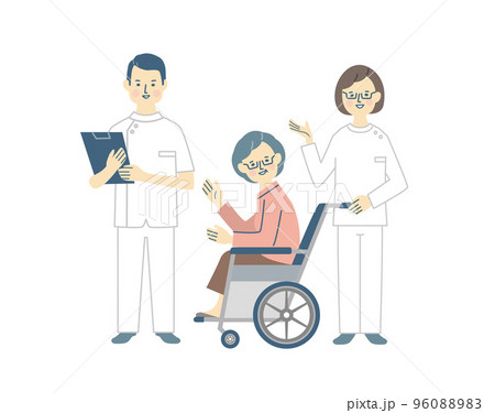 車椅子の患者と医師と看護師 96088983