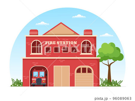 Fire Department with Firefighters Extinguishing House, Forest and Helping People in Various Situations in Flat Hand Drawn Cartoon Illustration 96089063