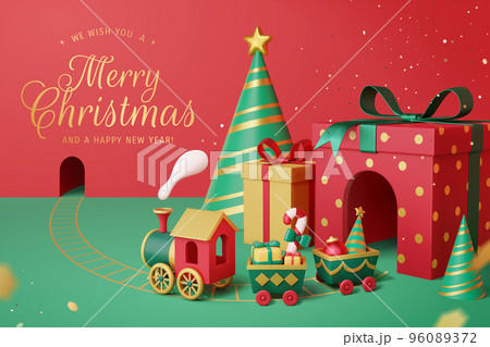 3D Christmas card of train set gift 96089372