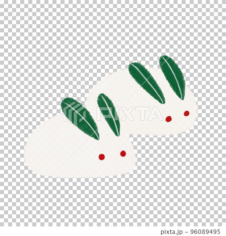 簡單可愛的雪兔插畫素材-冬季形象 96089495