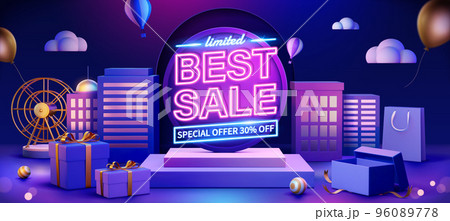 3D Purple shopping festival banner 96089778