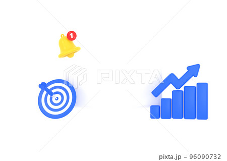 3D. Empty reminder pop up, notification bell icon with darts and coins 96090732