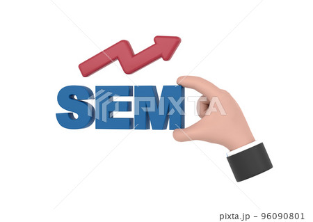 3D. Cartoon hand hold keyword SEM for Search Engine Optimization and internet marketing 96090801