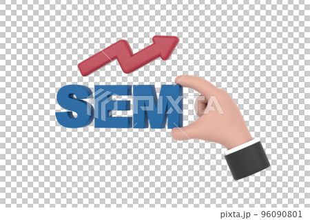 3D. Cartoon hand hold keyword SEM for Search Engine Optimization and internet marketing 96090801