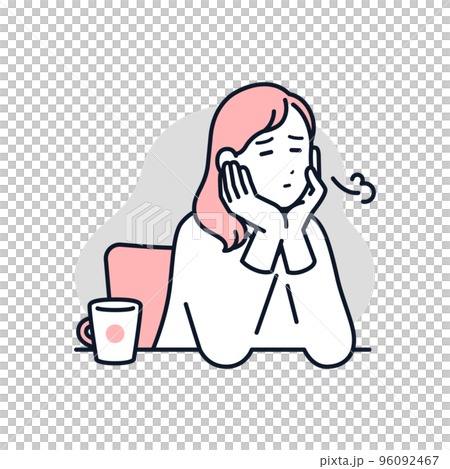 A simple vector illustration material of a young woman who is worried about holding her cheek 96092467