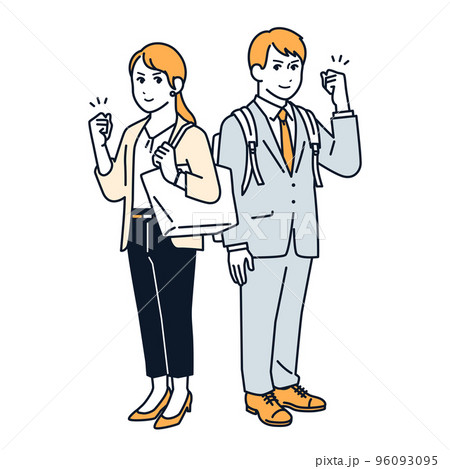 やる気のある若い男女のシンプルなベクターイラスト素材 96093095