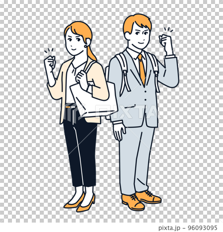 やる気のある若い男女のシンプルなベクターイラスト素材 96093095