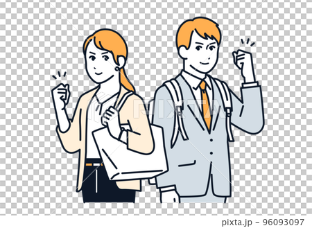 ガッツポーズをするビジネスパーソンのシンプルなベクターイラスト素材 96093097