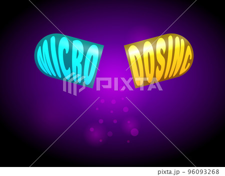 Microdosing capsule pils with Magic mushrooms, psilocybin, LSD psychedelic. Powder-in-capsule concept. Recreational PTSD therapy vector illustration. Microdosing capsule pils with Magic mushrooms, psilocybin, LSD psychedelic. Powder-in-capsule concept. Recreational PTSD therapy vector illustration. 96093268