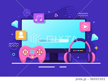 Video Game with Kids Playing Gamepad Controllers Fighting Console on Android Mobile Computer in Flat Cartoon Hand Drawn Template Illustration 96093301