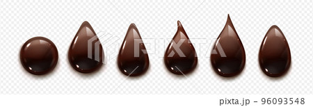 Realistic set of liquid chocolate drops and blots Realistic set of liquid chocolate drops and blots 96093548