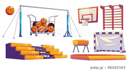School gym, sport court equipment with balls School gym, sport court equipment with balls 96093565