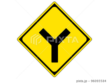 警戒標識 Y形道路交差点あり 道路標識の看板のイラスト ピクトグラム 96093584