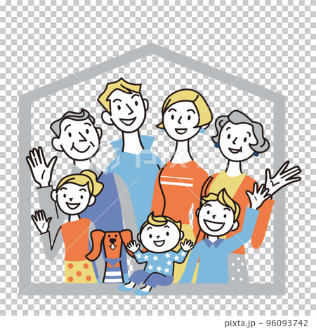 Three generations family good friends house... - Stock Illustration ...