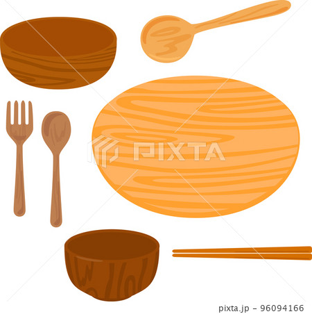 木製の食器のイラストセット 96094166