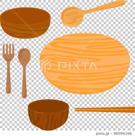 木製の食器のイラストセット 96094166