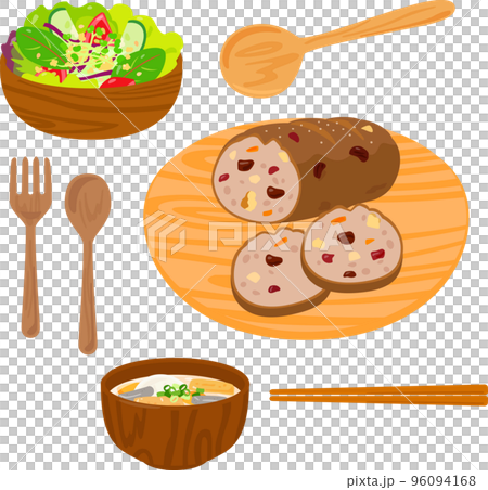 木製の食器のイラストセット 木製の食器のイラストセット 96094168