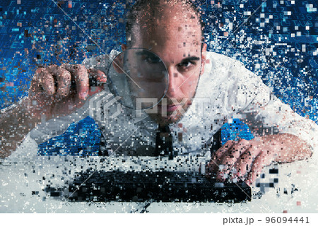 Businessman found a backdoor access on a computer. Concept of internet security 96094441