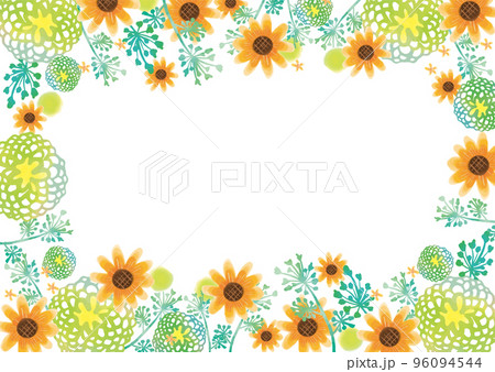 北欧風ひまわりと植物の背景素材 北欧風ひまわりと植物の背景素材 96094544