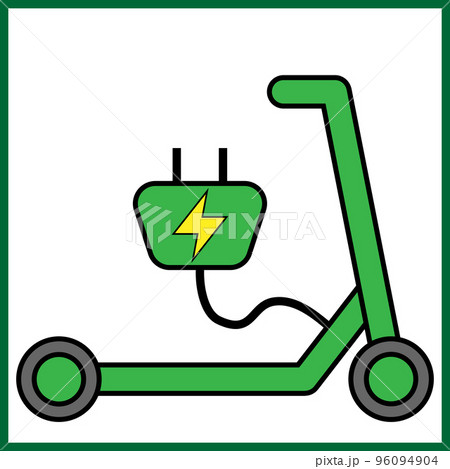 Green electric scooter. Logo of electric transport for the charging station, care for the environment Green electric scooter. Logo of electric transport for the charging station, care for the environment 96094904