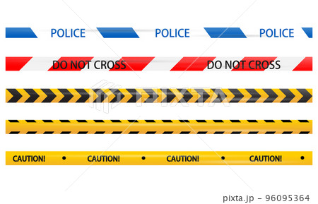 Restricted barricade Tape, caution police tape blue, Red and white, Black and yellow caution stripe, Caution warning and danger ribbon 96095364