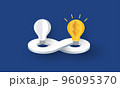 Endless business ideas, Glowing light bulbs with dollar sign on infinite symbol, Digital business, Circular economy concept 96095370