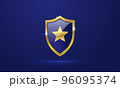 Gold shield with shiny star, Glass shield golden frame, Security and privacy 96095374
