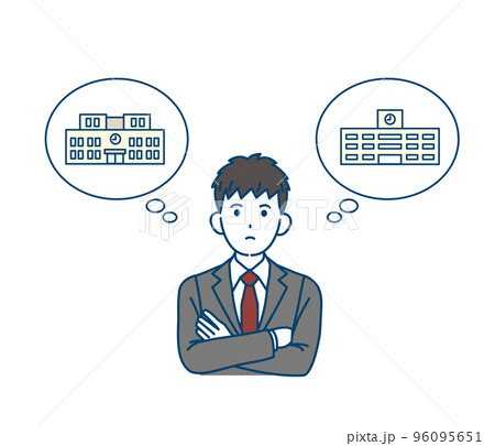 進学と進路　志望校を考る中学生の男の子のイラスト 96095651