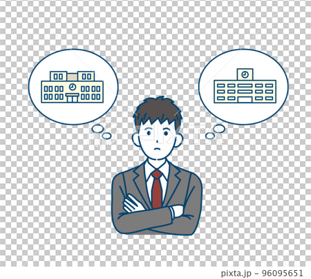 進学と進路　志望校を考る中学生の男の子のイラスト 96095651