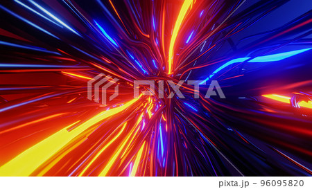 Flying through a tangle of colorful cables. 3D rendering illustration. 96095820