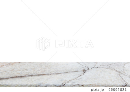 White marble stone table top isolated on white background 96095821