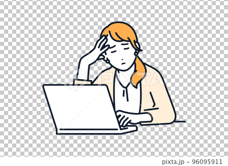 Simple vector illustration material of a young woman who is unwell 96095911