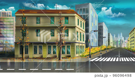 Street of a big city in cloudy weather 96096498