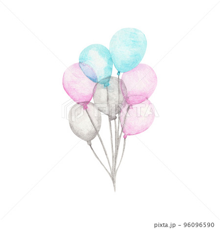 Watercolor air balloon. Greeting decor. 96096590